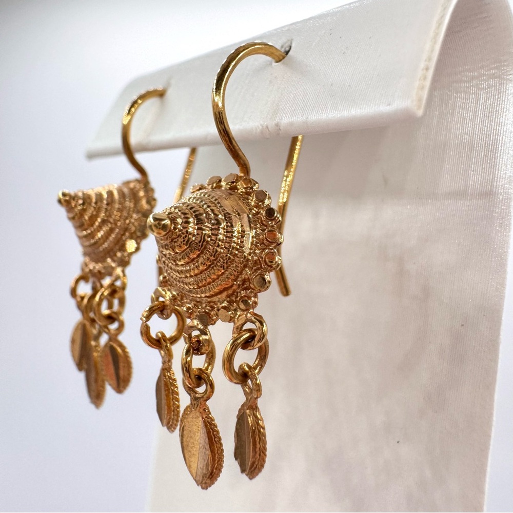 Ethnic Thai Bali Style Cone Tassel Dangle Earrings Gold Tone Dainty Festival - Picture 2 of 8